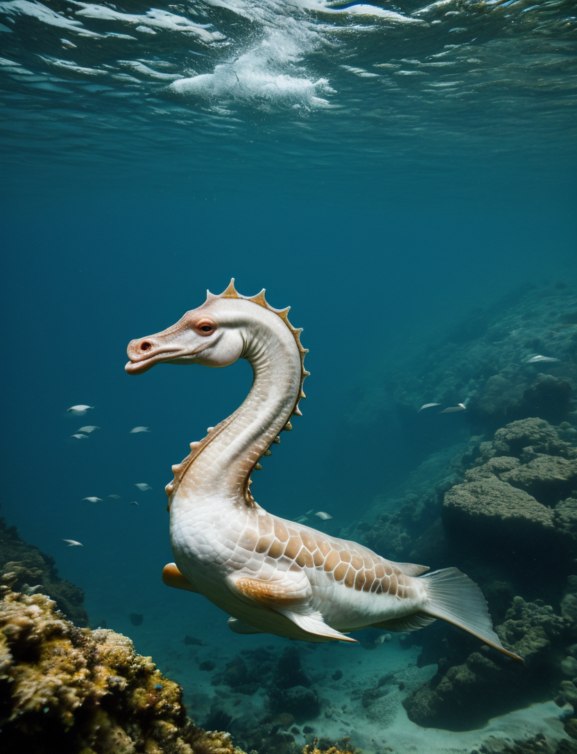 realistic photo of seahorse goose hybrid